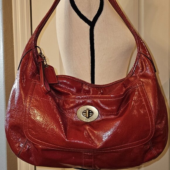 Coach Handbags - Coach Ergo Turnlock Crushed Red Patent Leather Shoulder Hobo Bag